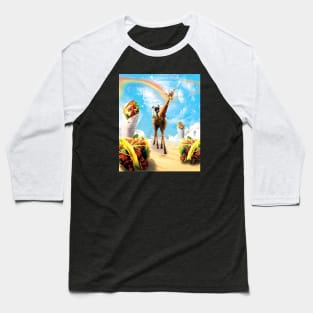 Pug Riding Unicorn Giraffe in the World of Mexican Dishes Baseball T-Shirt